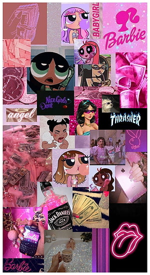 Pink Aesthetic Collage Featuring Powerpuff Girls, Barbie, and Y2K Streetwear Culture HD phone wallpaper
