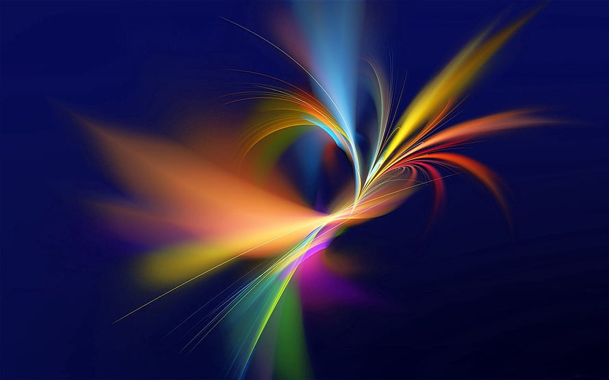 Vibrant Multicolored Light Streaks and Abstract Smoke Swirls on a Deep Blue Background HD wallpaper