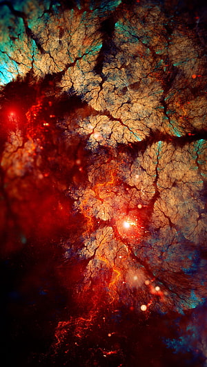 Vibrant Cosmic Nebula with Fractal Dust Clouds and Glowing Star Formations HD phone wallpaper