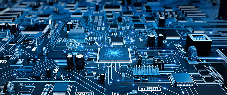 Glowing Blue Circuit Board with Central Processor and Electronic Components HD wallpaper