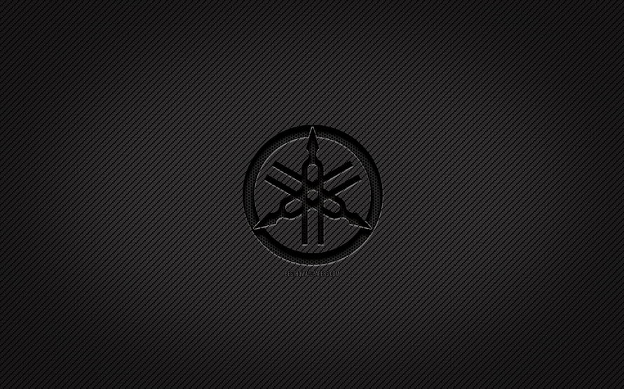 Yamaha Tuning Fork Emblem on Dark Carbon Fiber Texture HD wallpaper