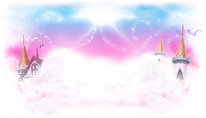 Dreamy Pastel Castle Towers Floating in Clouds with Sparkling Sky HD wallpaper
