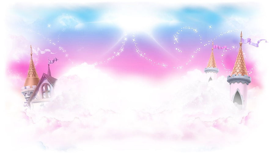 Dreamy Pastel Castle Towers Floating in Clouds with Sparkling Sky HD wallpaper