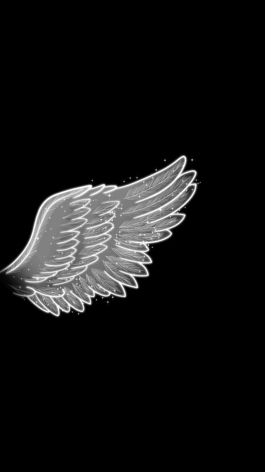 Glowing Angel Wing Illustration with Sparkles on Black Background HD phone wallpaper