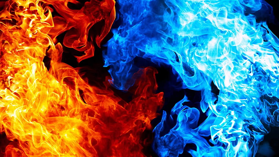 Vivid Red and Blue Fire Flames Abstract Artwork on Black Background HD wallpaper