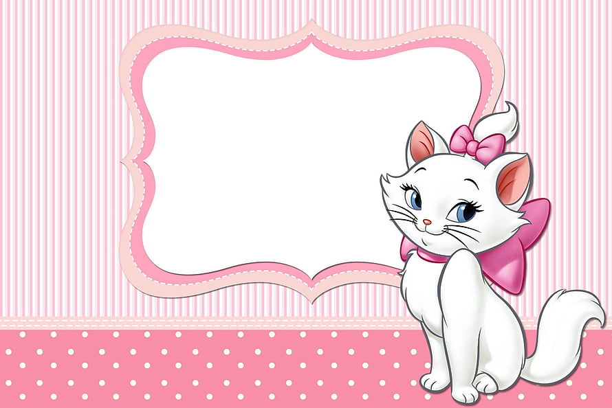 Marie from The Aristocats in a Pink Polka Dot Frame with Bow and Striped Background HD wallpaper