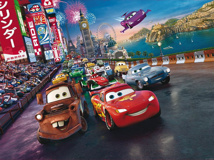 Disney Pixar Cars 3 Lightning McQueen and Mater Racing Through Tokyo HD wallpaper