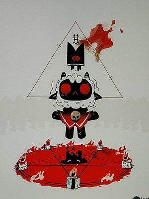 Cult of the Lamb Dark Ritual Illustration with Red Pentagram and Candles HD phone wallpaper