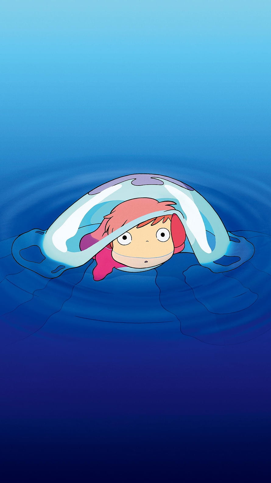 Ponyo Floating in a Bubble on Deep Blue Water, Studio Ghibli Animated Artwork HD phone wallpaper