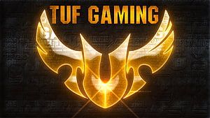 ASUS TUF Gaming Golden Cerberus Logo on Dark Textured Background HD wallpaper