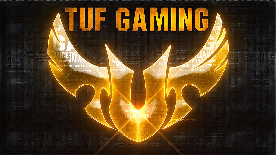 ASUS TUF Gaming Golden Cerberus Logo on Dark Textured Background HD wallpaper
