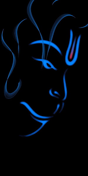 Glowing Blue Line Art Portrait of Lord Hanuman on Black Background, lord hanuman . Hanuman , New , Hanuman, Hanuman Face HD phone wallpaper