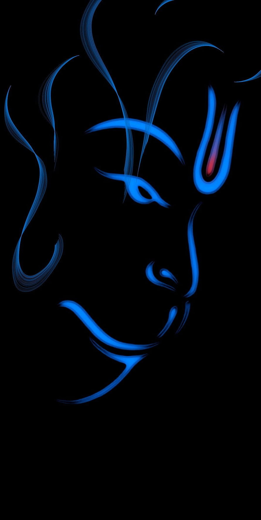 Glowing Blue Line Art Portrait of Lord Hanuman on Black Background HD phone wallpaper