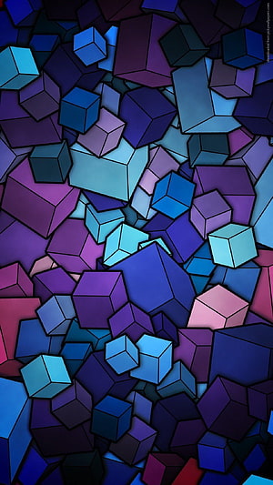 Abstract Geometric Cube Pattern in Blue and Purple Tones HD phone wallpaper