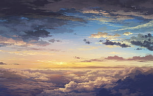 Painted Sky Above the Clouds at Golden Hour with Warm Sunset Light HD wallpaper