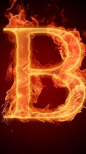 Flaming Letter B Fire Alphabet Wall Art with Glowing Orange Flames on Dark Background HD phone wallpaper