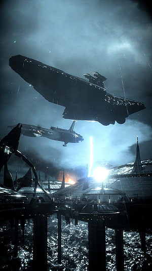 Star Wars Kamino Cloning Facility with Venator Star Destroyer in Stormy Night HD phone wallpaper