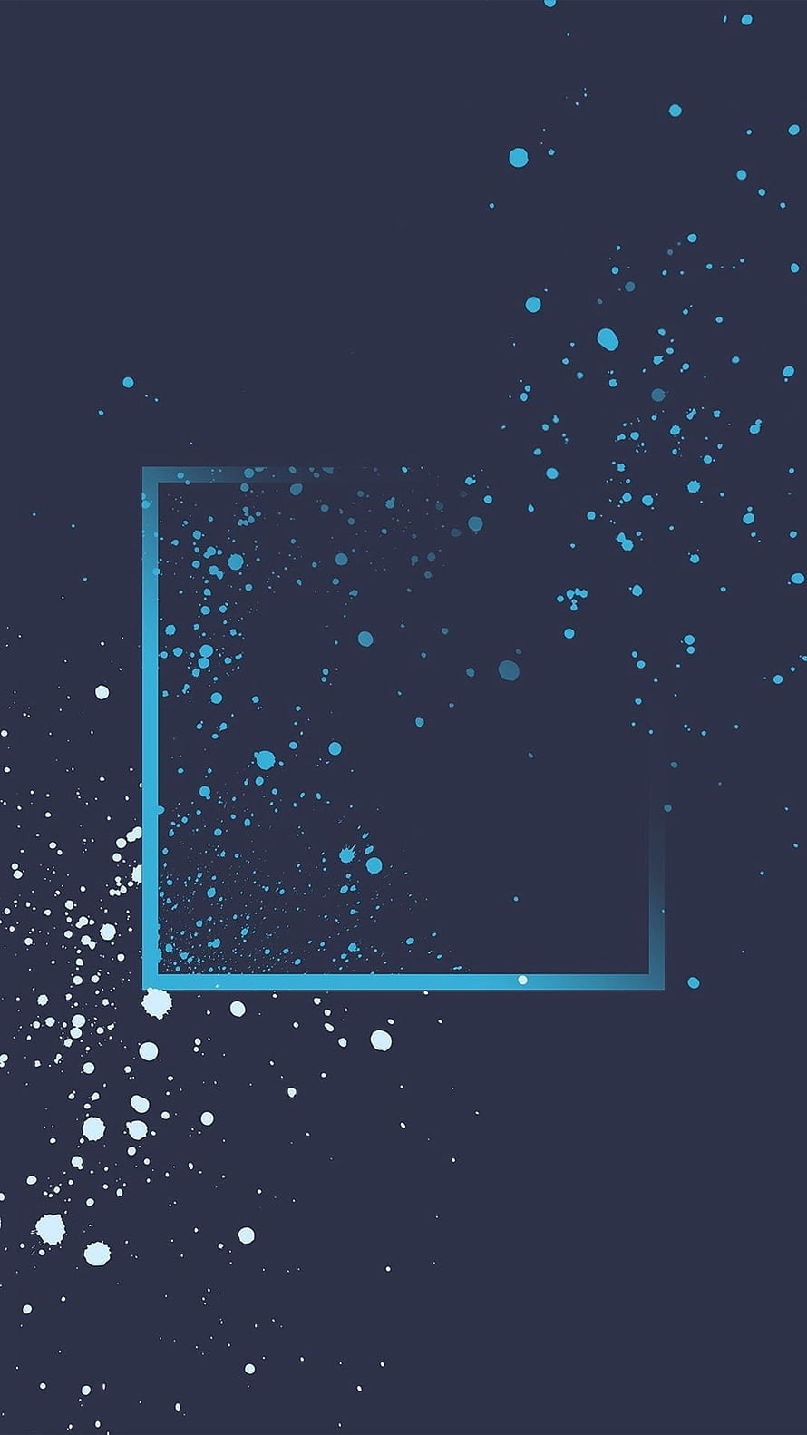 Minimalist Abstract Geometric Frame with Cyan Particle Scatter on Dark Navy Background HD phone wallpaper