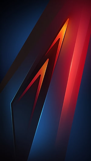 Abstract Geometric Arrow Design with Glowing Red and Orange Accents on Dark Blue Background HD phone wallpaper
