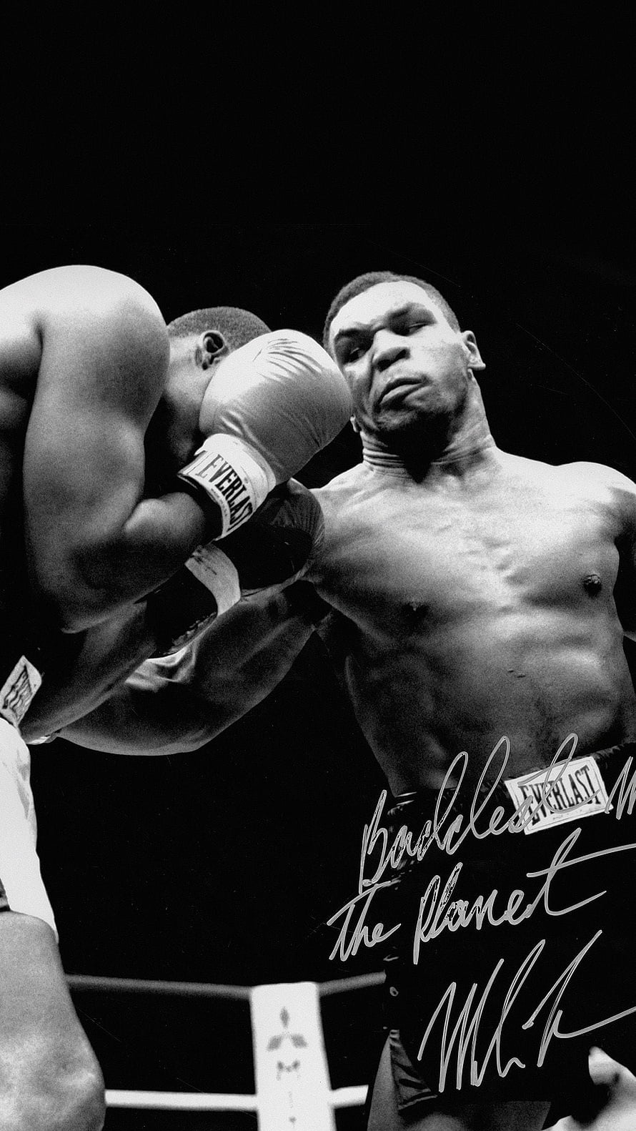 Mike Tyson Black and White Boxing Action Photo with Signature HD phone wallpaper