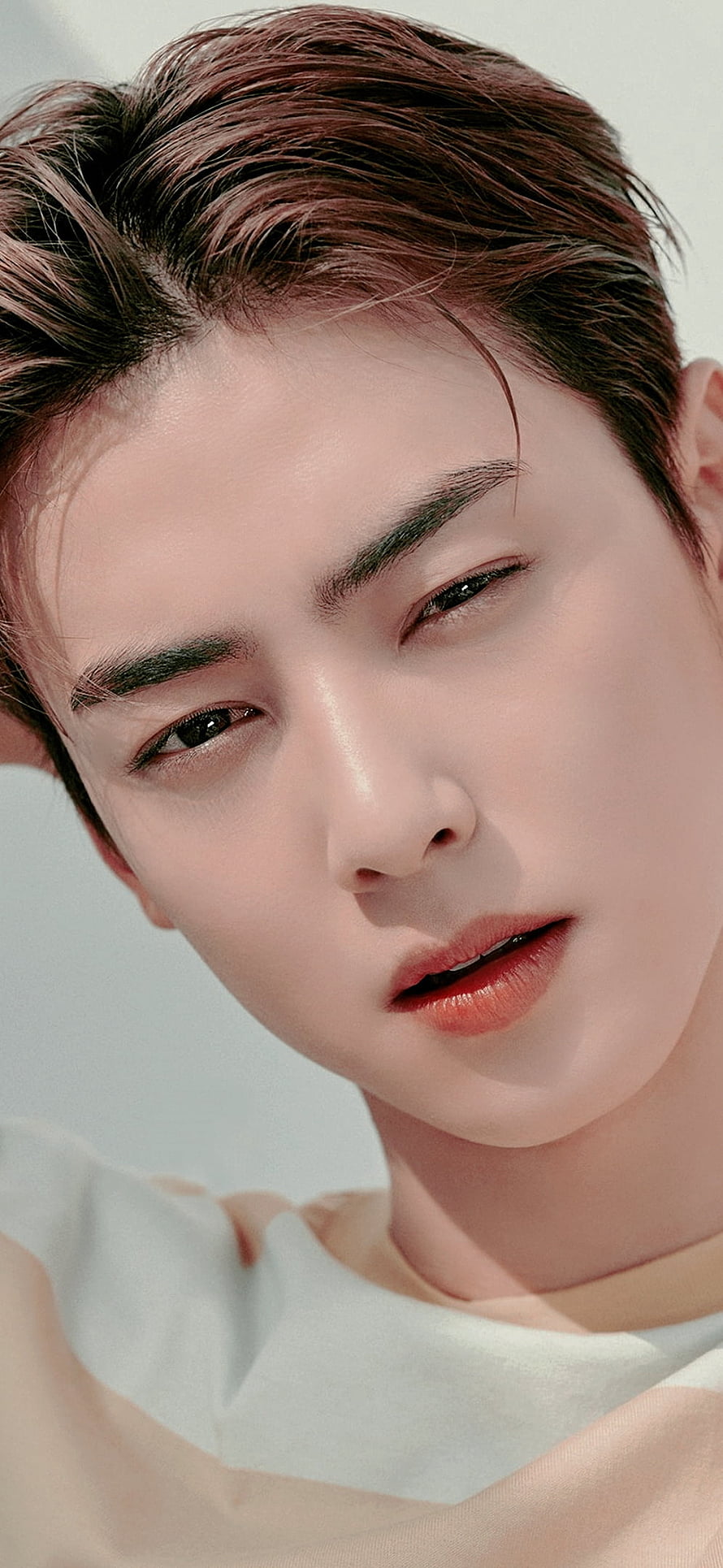 Cha Eun Woo Close-Up Portrait With Soft Lighting And Reddish Hair HD phone wallpaper