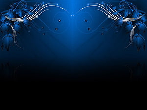 Elegant Blue Floral Ornament with Swirling Vines and Sparkling Accents on Dark Gradient HD wallpaper