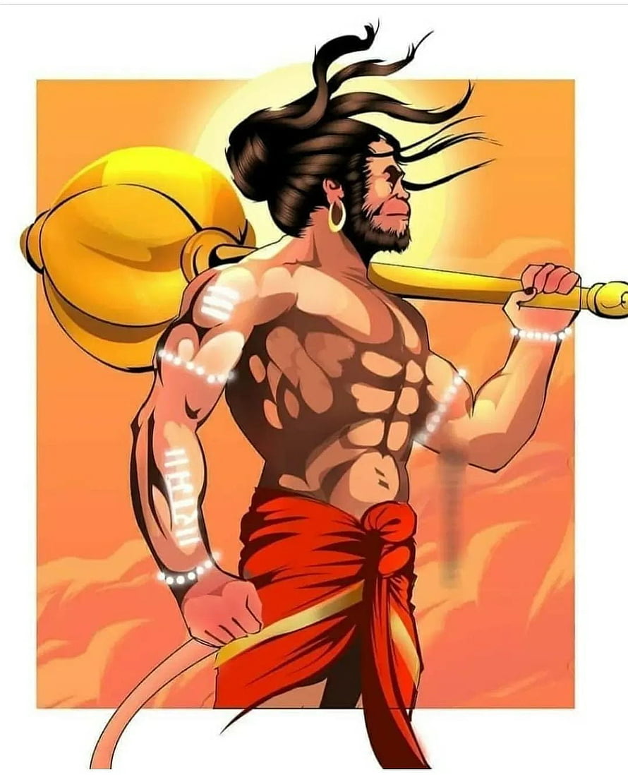 Lord Hanuman Digital Illustration Carrying Mace in Red Dhoti, Lord hanuman, art HD phone wallpaper