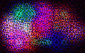 Vibrant Multicolored Geometric Pattern with Intricate Symmetrical Motifs on Dark Background HD wallpaper