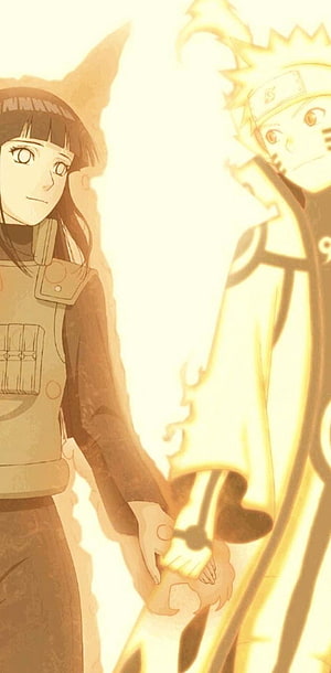 Naruto and Hinata Holding Hands in Golden Light Anime Scene HD phone wallpaper