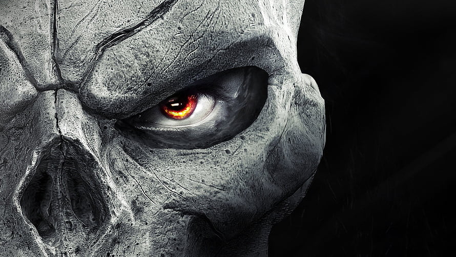 Grim Stone Skull with Glowing Red Eye in Dark Fantasy 3D Render HD wallpaper