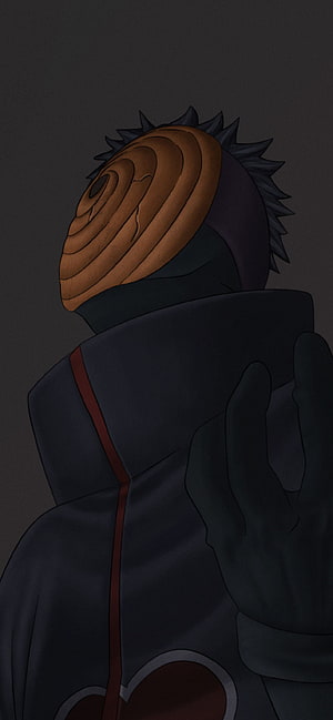 Obito Uchiha in Akatsuki Cloak with Spiral Mask, Dark Anime Character Portrait HD phone wallpaper