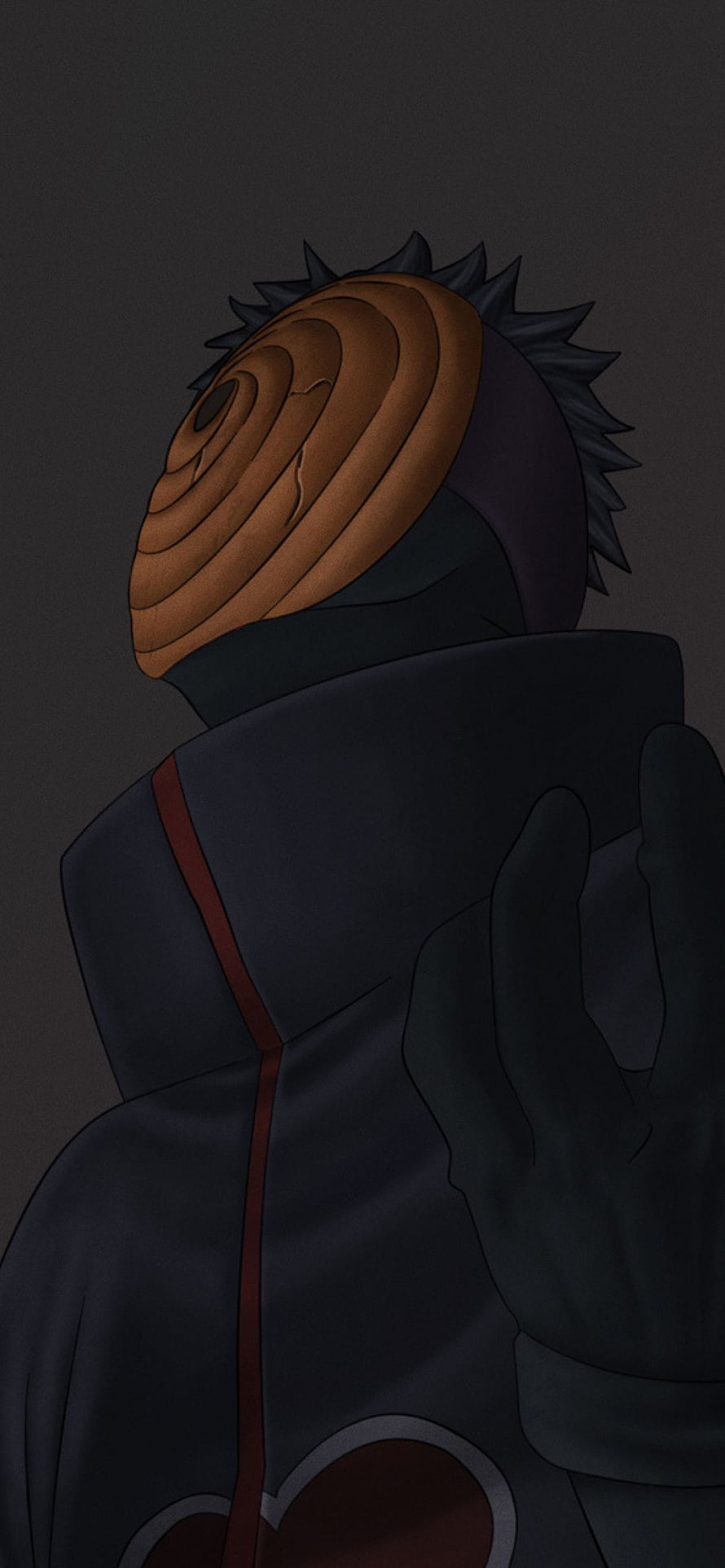 Obito Uchiha in Akatsuki Cloak with Spiral Mask, Dark Anime Character Portrait HD phone wallpaper