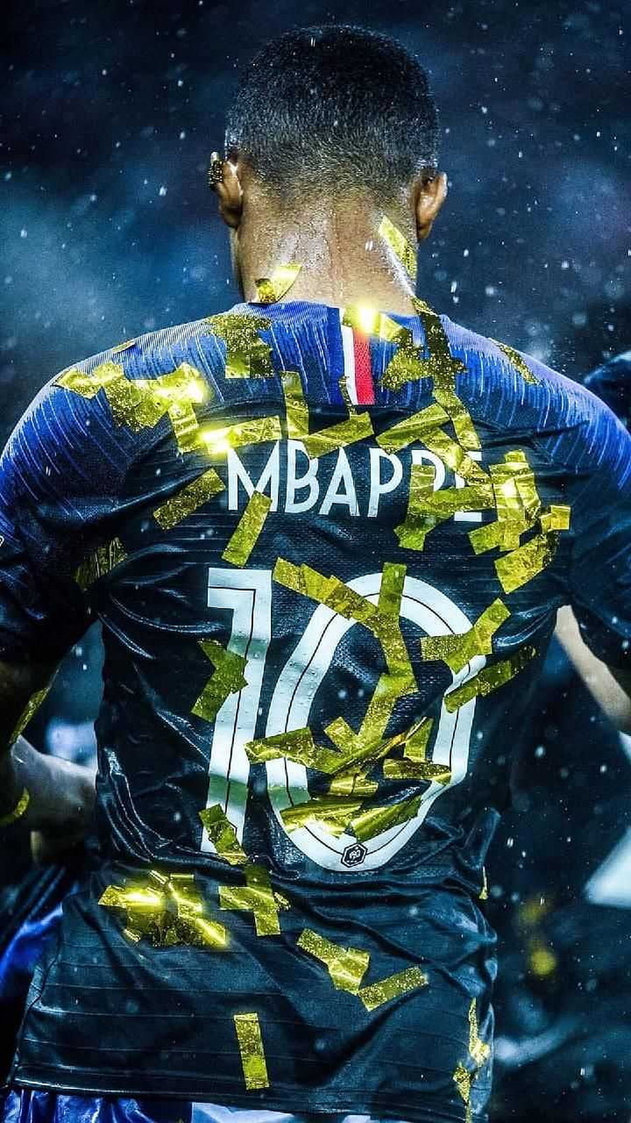 Kylian Mbappé PSG Number 10 Jersey Back View With Gold Confetti Celebration HD phone wallpaper