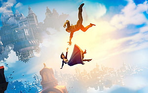 BioShock Infinite Skydiving Scene Over Floating City of Columbia HD wallpaper