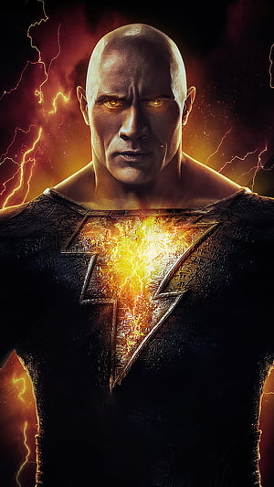 Black Adam DC Comics Character with Glowing Lightning Emblem and Intense Golden Eyes HD phone wallpaper