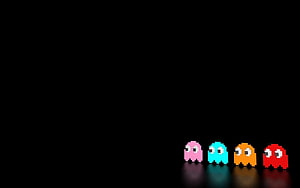 Pac-Man Ghosts on Black Background Minimalist Retro Gaming Wallpaper HD wallpaper