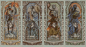 Four Horsemen of the Apocalypse in Ornate Gothic Stained Glass Style HD wallpaper