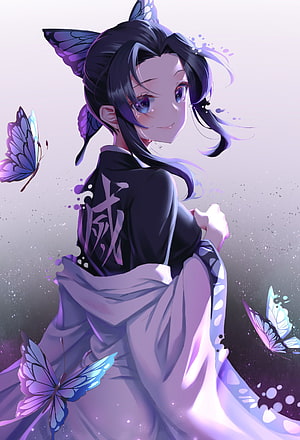 Butterfly Demon Slayer Girl in Traditional Attire with Purple Wings and Floating Insects HD phone wallpaper