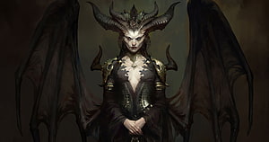 Diablo 4 Lilith Concept Art with Dark Wings and Horned Crown HD wallpaper