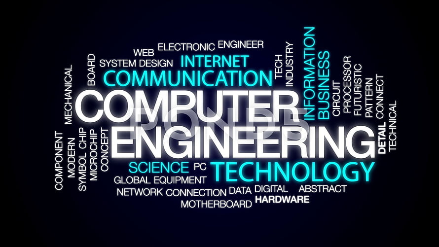 Computer Engineering Technology Word Cloud with Digital Network and Hardware Terms HD wallpaper