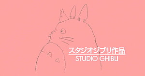 Totoro Line Art on Soft Pink Background with Studio Ghibli Logo HD wallpaper