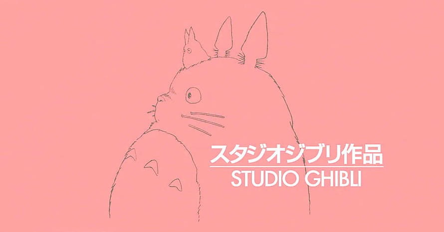 Totoro Line Art on Soft Pink Background with Studio Ghibli Logo HD wallpaper