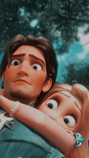 Flynn Rider and Rapunzel in a Tender Embrace from Disney's Tangled HD phone wallpaper