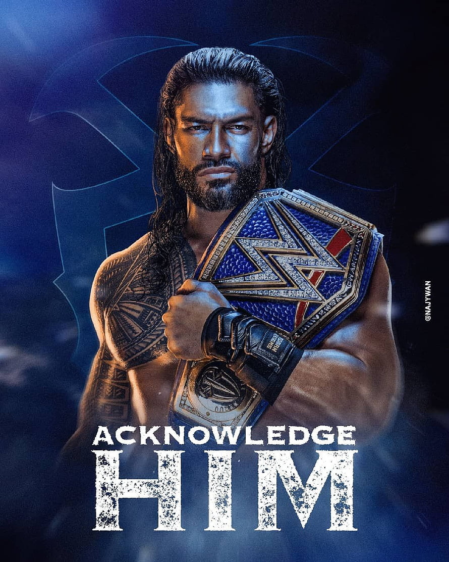 Roman Reigns WWE Universal Champion Portrait with Tribal Chief Attire and Championship Belt HD phone wallpaper