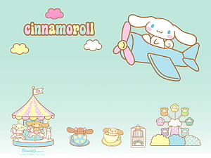 Cinnamoroll Sanrio Character Flying Plane and Amusement Park Scene HD wallpaper