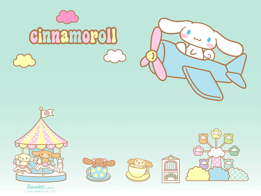 Cinnamoroll Sanrio Character Flying Plane and Amusement Park Scene HD wallpaper