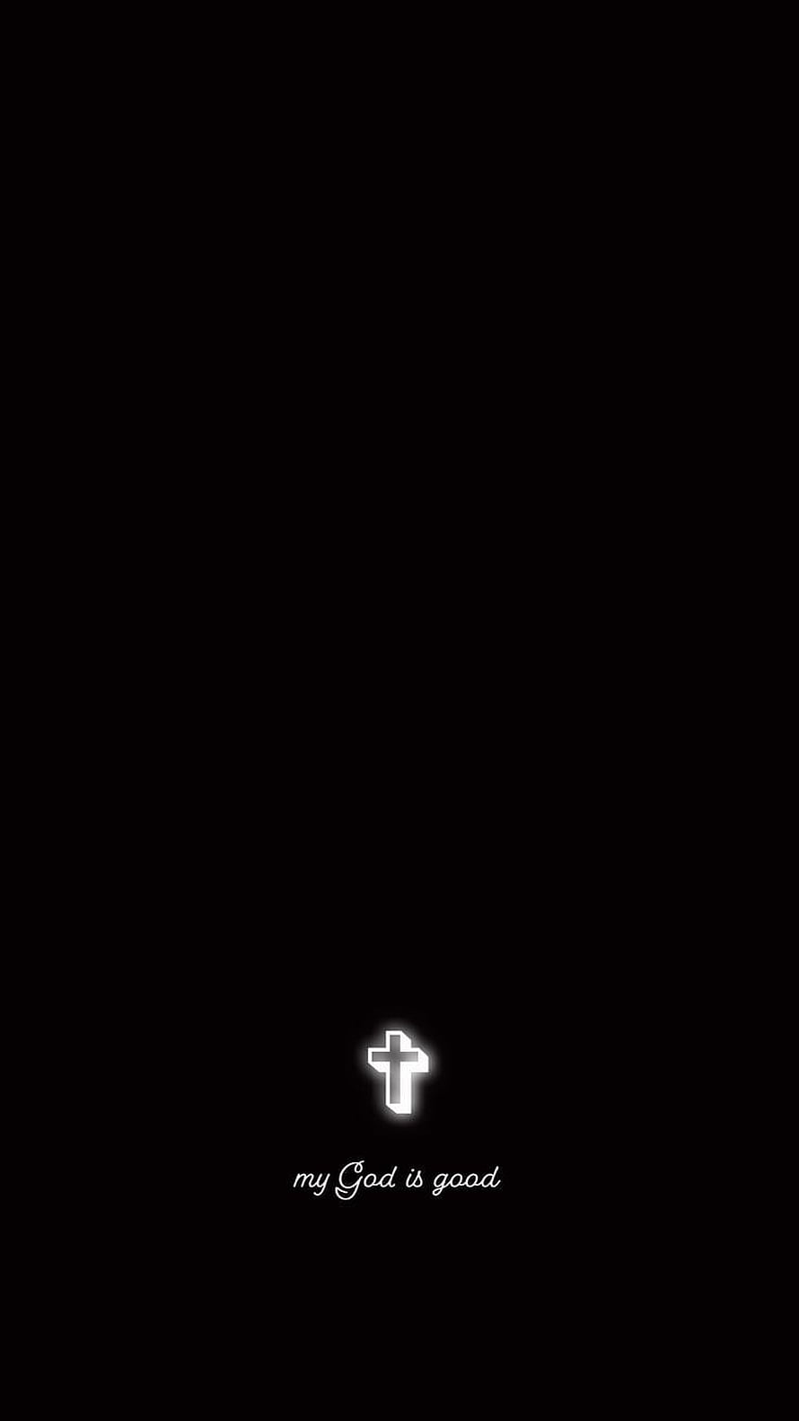 Minimalist Black Christian Wallpaper with Glowing Cross and Faith Quote HD phone wallpaper
