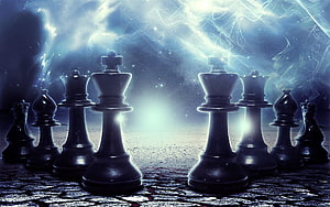 Dramatic Chess Kings Confrontation Under Cosmic Nebula Light HD wallpaper