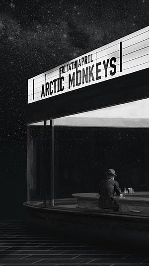 Arctic Monkeys Marquee Under a Starry Night Sky with a Silhouetted Figure at a Bar HD phone wallpaper