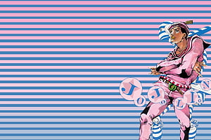 Jojolion Anime Character in Pink Outfit with Striped Background HD wallpaper